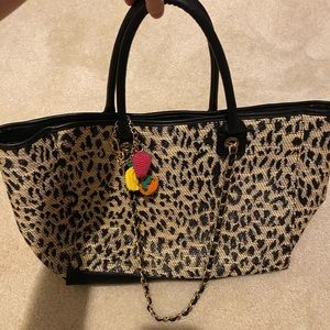 Betsey Johnson Cheetah Print Gold Chain Tote